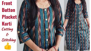 Front Button Placket Kurti Cutting and Stitching  kurti designs  Kurti Cutting and Stitching [upl. by Enilrahc]