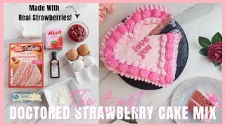 The BEST Doctored Strawberry Cake Mix  Box Mix that Tastes Like Bakery  Strawberry Heart Cake [upl. by Burtie]