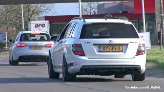 Audi RS4 Avant B8  MercedesBenz C63 AMG Estate Revs Start Accelerating [upl. by Ahsar404]