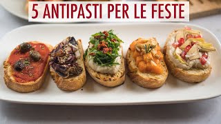 5 BRUSCHETTE 100 VEGETALI i nostri CROSTINI perfetti come antipasti per le feste  Elefanteveg [upl. by Petite]