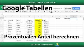 Prozentualen Anteil berechnen  Bonusberechnung  Google Tabellen  Spreadsheets [upl. by Cartwright]