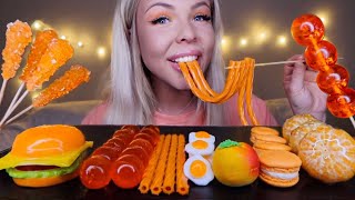 MOST POPULAR FOOD FOR ASMR ORANGE STRAW JELLY TANGHULU ORANGE HAMBURGER GUMMY MUKBANG 먹방 [upl. by Eima472]