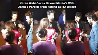 Karan Wahi Saves Nakuul Mehtas Wife Jankee Parekh From Falling at ITA Award Red Carpet [upl. by Eentroc]