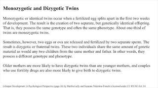 Ch 2 Monozygotic and Dizygotic Twins [upl. by Arriaes]