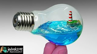 Ocean in a Light Bulb Lighthouse Diorama  RESIN ART [upl. by Akinna]