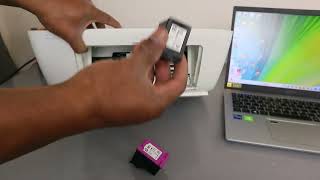 Installing Setup Ink Cartridges in HP Deskjet 2710e2700e AllInOne Printer [upl. by Eirroc984]