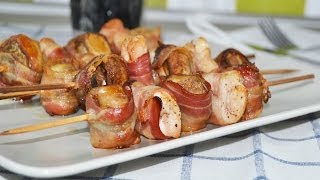 Brochetas de Bacon Pollo y Champiñones  Recetas de cocina fáciles [upl. by Auqinaj]