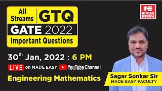 GATE Through Questions GTQGATE 2022 All StreamsEngg Mathematics By Sagar Sonkar Sir MADE EASY [upl. by Notlad42]