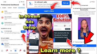 Instream ads Setup 🤑 Facebook Instream ads Learn more 😍 Facebook Content Monetization Beta [upl. by Aropizt]