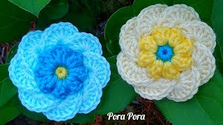 Crochet Flower I Crochet 8 Petals Flower I Crochet Double Layered Flower I Crochet 3D Flower [upl. by Onilecram934]