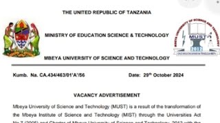 AJIRA MPYA CHUO KIKUU CHA MUST MBEYA UNIVERSITY OF SCIENCE AND TECHNOLOGY 2024 [upl. by Sined]