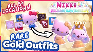 HOW TO UNLOCK HELLO KITTY GOLD CLOTHING 💛 ALL 51 COLLECTIBLE CARD LOCATIONS [upl. by Troxell579]