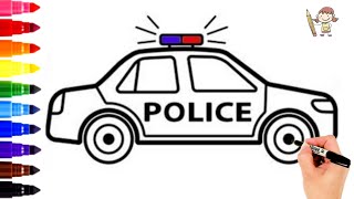 How To Draw A Police Car Easy  drawing and coloring step by step [upl. by Hanfurd]