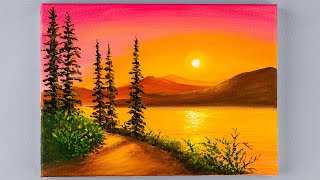 Sunset by the lake painting  Acrylic Landscapes Painting [upl. by Trembly162]