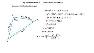 Solución del triangulo obtusángulo ley del coseno [upl. by Ahsinek972]