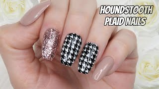 Houndstooth Plaid Fall Nail Art🍁Madam Glam Gels  Watch Me Work  Press On Nails [upl. by Harden]