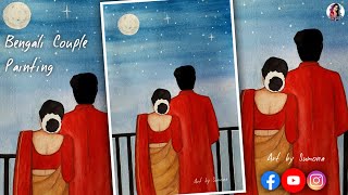 Traditional Couple Painting Bengali love couple painting Romantic Couple on Balcony Painting [upl. by Glassco]