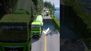 Mixer trucks vs massive water pit 37 carsvswaterpit doubleflatbedtrailertruckvsspeedbumps [upl. by Kavanagh449]