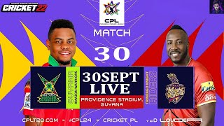 AMAZON WARRIORS VS TRINBAGO KNIGHT RIDERS  CPL 2024  MATCH30  LIVE  CRICKET GAME  QtxPalash [upl. by Oileve]