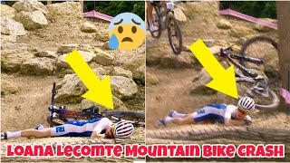 Loana Lecomte crash in Cross Country mountain biking at Paris Olympics loana lecomte Injury Accident [upl. by Eatnuhs]