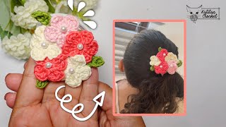 Tendencia a crochet🌷 Mini ramo de flores a crochet como accesorio para el cabello🌷PATRON 3D crochet [upl. by Rabaj]