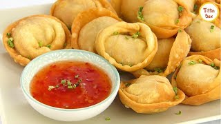 Fried Chicken Wonton Momo recipe for kids by Tiffin Box  Chinese Fried Wontons Fried Dim Sum [upl. by Assillim]