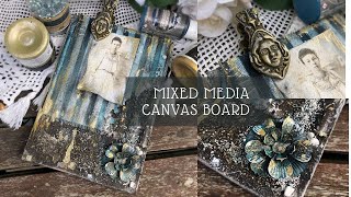 Mixed Media canvas Board Finnabair June Art Recipe Project [upl. by Tiebold824]