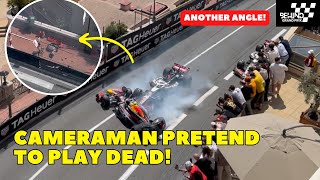 Cameraman Injured after this firstlap crash between Sergio Perez and both Haas driver at Monaco GP [upl. by Bo708]