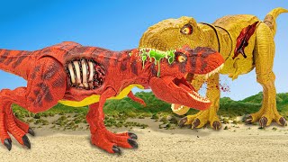 RED TRex Protects Dinosaur from RAMPAGING Dino 🦖 Dinosaur Action Figures Jurassic World Toys Movie [upl. by Raney]