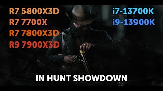 Ryzen 7 5800X3D vs 7700X vs 7800X3D vs 7900X3D vs i713700K vs i913900K in HUNT [upl. by Paxton512]