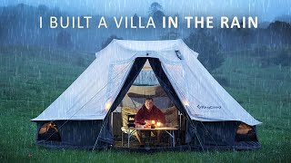 Solo RAIN Camping like a King  I built a fully furnished Palace Tent relaxing ASMR [upl. by Oiramad]