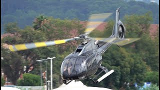 Airbus Helicopters H130 Héli Sécurité take off and landing at Cannes Airport LFMD  Eurocopter [upl. by Imnubulo]