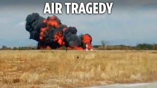 Horror moment 470mph fighter jet plummets to ground amp erupts into fireball killing two [upl. by Alidia]