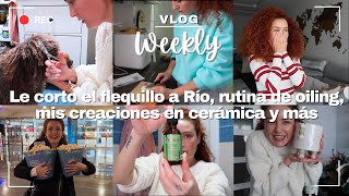 🍂Vlog Rutina de oiling capilar ✂️le corto el flequillo a Río os enseño mis piezas de cerámica y [upl. by Elad397]