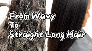 Straightening Long Wavy Hair With Flat Iron🥰 [upl. by Ynaffad354]