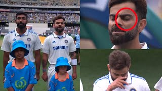 Crying Virat Kohli wiping tears while singing National Anthem during Ind vs Aus 1st Test BGT 202425 [upl. by Eerhs]