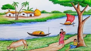 How to draw scenery of Ruposhi Bangla  landscape [upl. by Hazrit967]