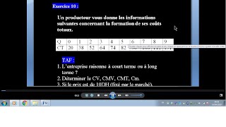 TD Microéconomie EXERCICE 10 quot Fonction de coût  seuil de rentabilité et seuil de fermeture quot [upl. by Adah]