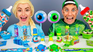 Blue Food vs Green Food Challenge 그린 블루 푸드 챌린지 Elsa Frozen vs Hulk Mukbang by HUBABANG [upl. by Ssyla]