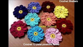 How to make 12 petals crochet pinwheel flower [upl. by Nnaerb]