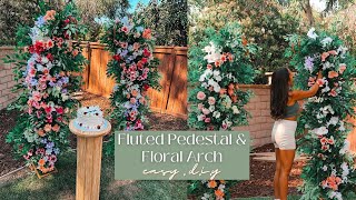 EASY DIY WEDDING DECOR  how to make a fluted pillar pedestal and floral ceremonial arch [upl. by Proud967]