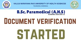 KNRUHS BSc Paramedical AHS Document verification started knruhs bscparamedical bpt ahs [upl. by Agnizn578]