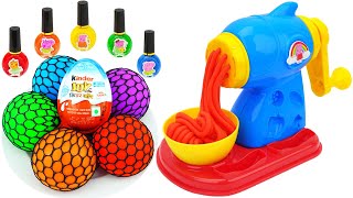 Satisfying Video l How to make Rainbow Play Doh Noddles From Kinder Joy Eggs amp Stress Balls ASMR [upl. by Alpers]