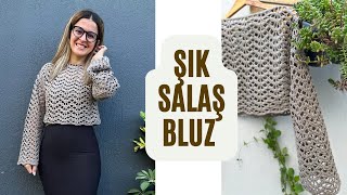 GÖRENLER ÇOK SEVDİ 😍 ŞIK SALAŞ DÖKÜMLÜ KOLAY BLUZ YAPIYORUZ crochet [upl. by Rotsen]