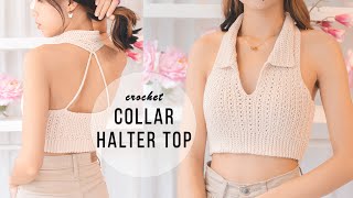 Crochet Collar Halter Top Tutorial  Chenda DIY [upl. by Turpin984]