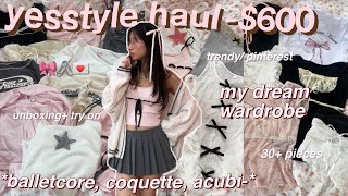 600 HUGE YESSTYLE tryon haul 🎀30 items trendy aesthetic clothes balletcore coquette acubi [upl. by Anerroc]