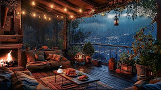 Rainy Night Relaxation Cozy Balcony with Fireplace And Rain Ambience in 8 Hrs 🌧️Deep Sleep Healing [upl. by Rinaldo]