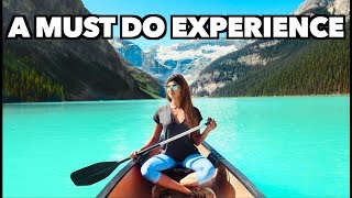 LAKE LOUISE CANOE EXPERIENCE  JOHNSON CANYON BANFF ALBERTA CANADA BEST THINGS TO DO IN BANFF [upl. by Rodd627]