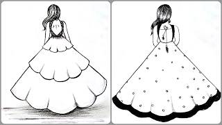 How to draw a girl with beautiful dress  Pencil sketch for beginners  Girl Backside Drawings [upl. by Nair]