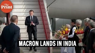 French President Emmanuel Macron arrives in Jaipur as part of his twoday State visit to India [upl. by Dnalon]